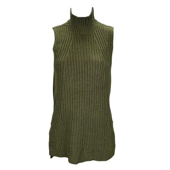 Max Studio XS Knit Sleeveless Mock Neck Wool Blend Sweater Moss Green Ribbed Top - Picture 1 of 8